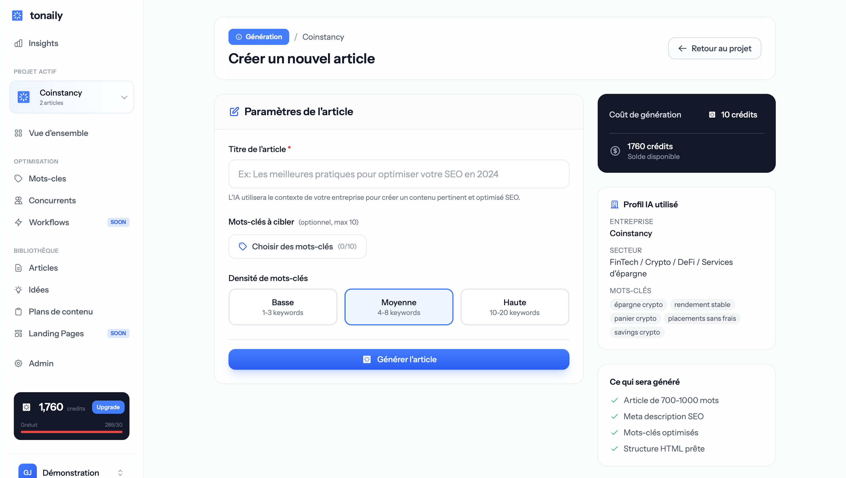 Content Generator Interface