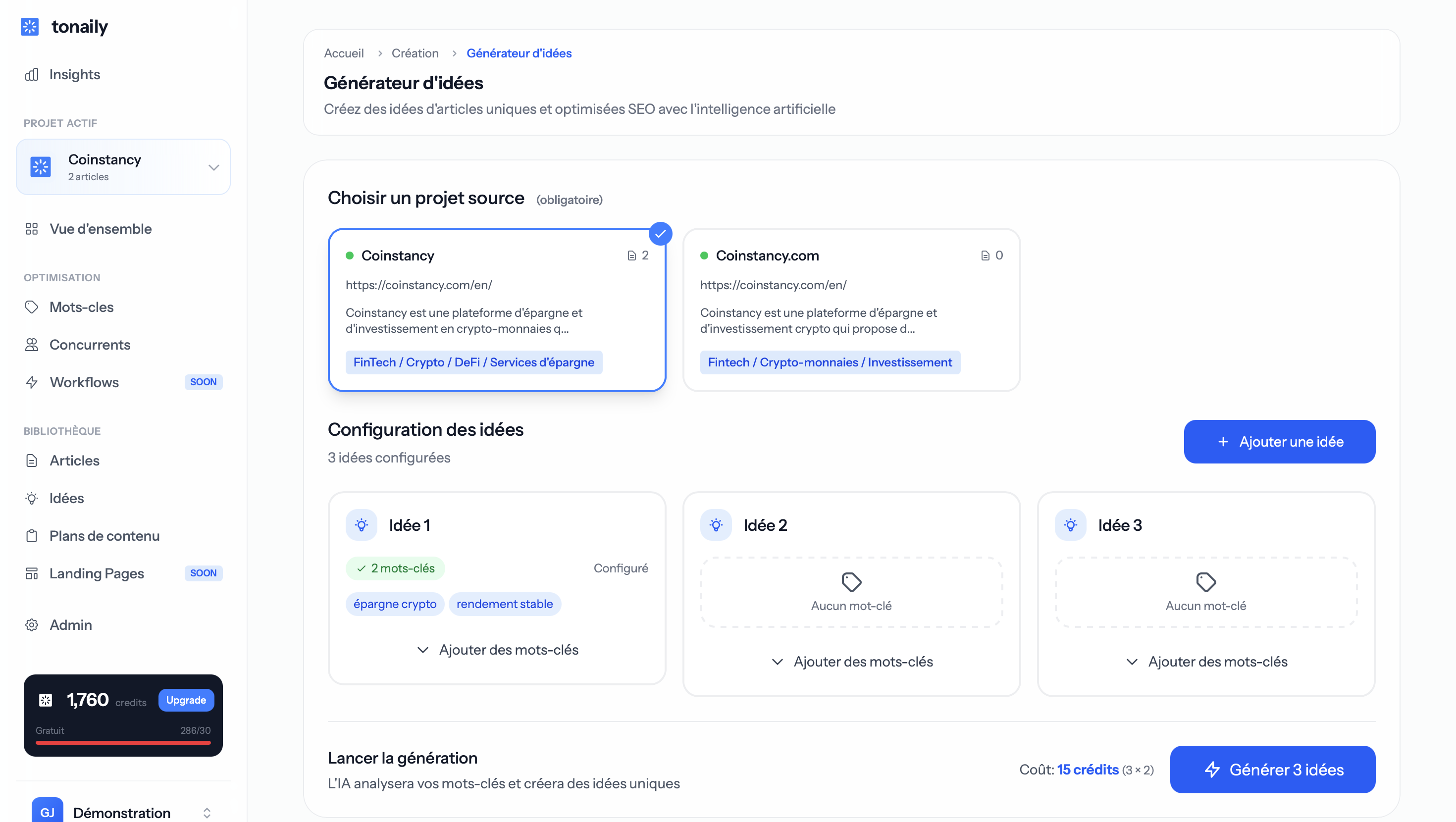 Tonaily Idea Generator Interface